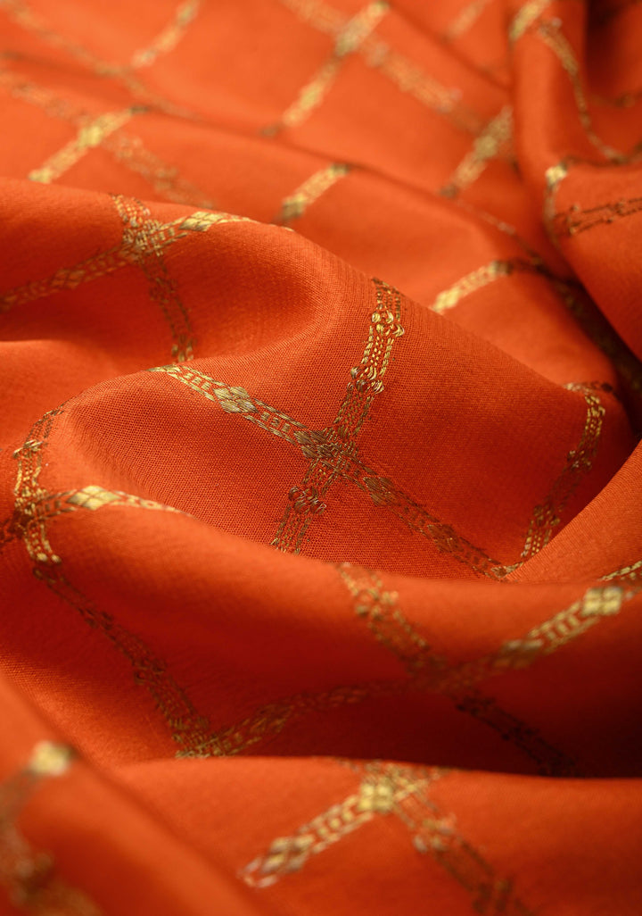 Coral Zari Checks on Pure Mysore Silk saree With Contrast Zari Border in KSIC Grade Thickness | SILK MARK CERTIFIED