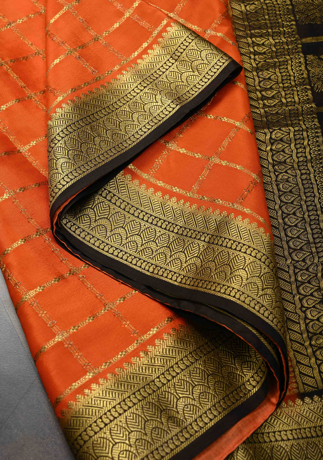 Coral Zari Checks on Pure Mysore Silk saree With Contrast Zari Border in KSIC Grade Thickness | SILK MARK CERTIFIED