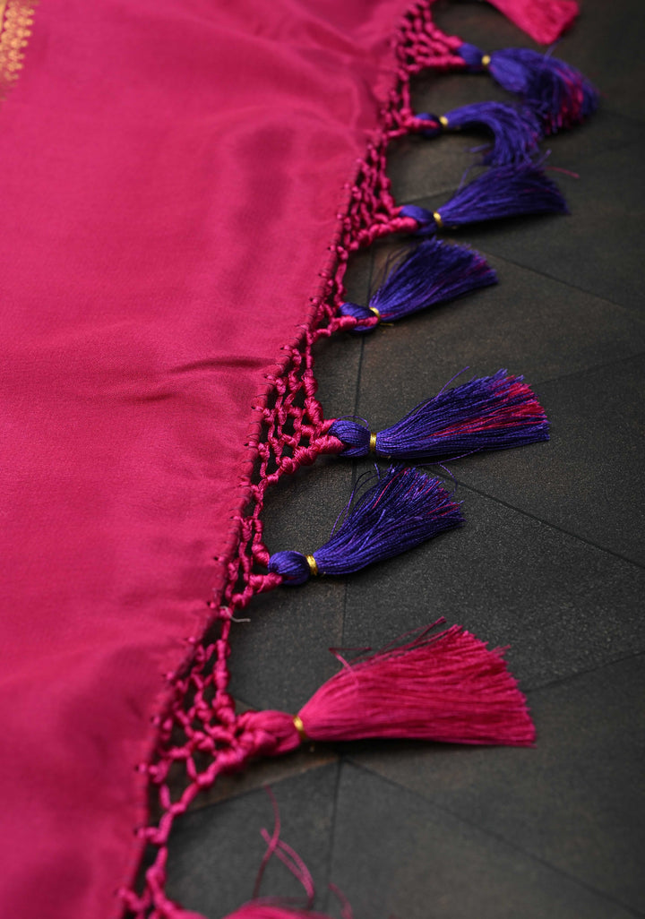 Purple Zari Checks on Pure Mysore Silk saree With Contrast Zari Border in KSIC Grade Thickness | SILK MARK CERTIFIED