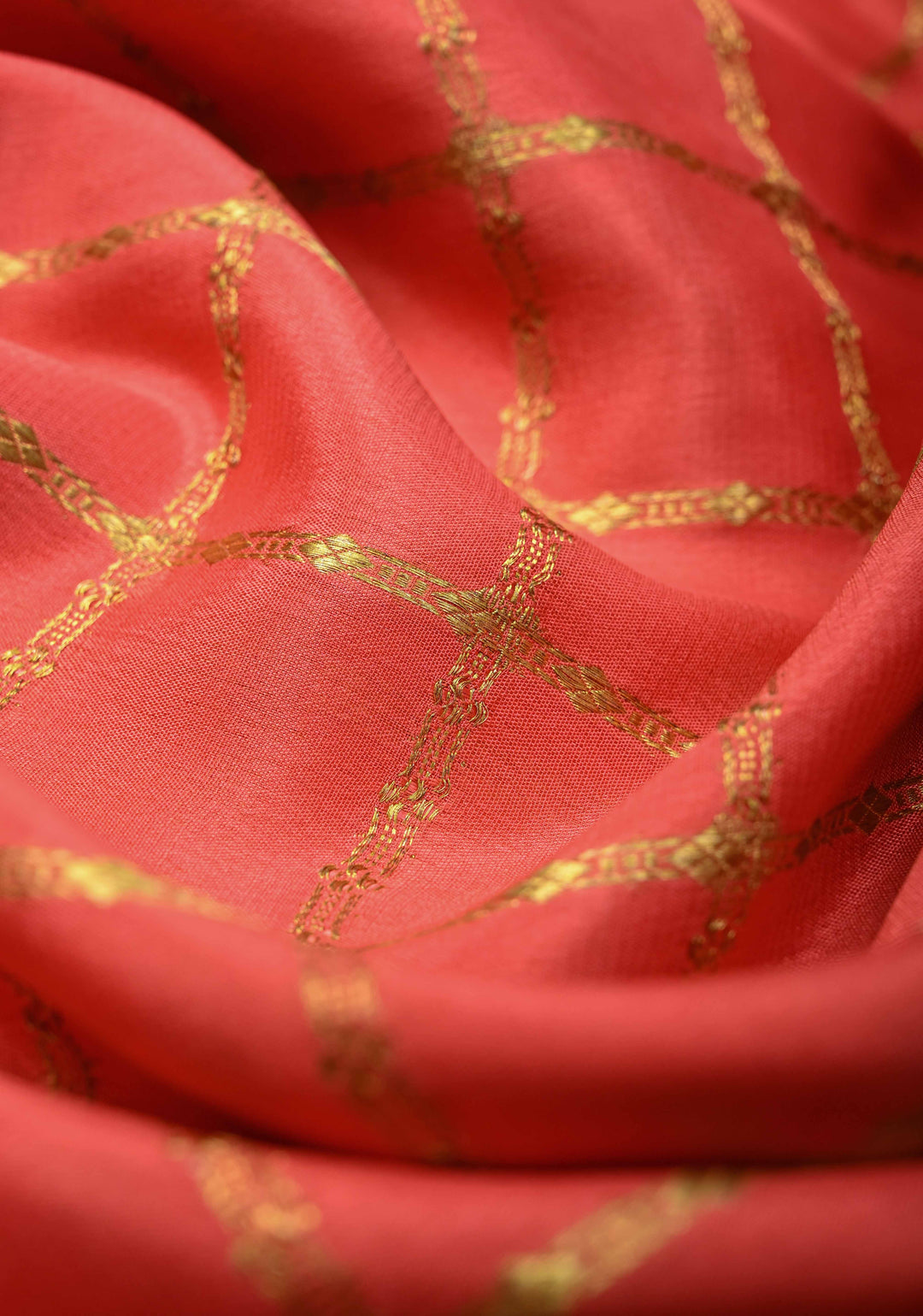 Peach Zari Checks on Pure Mysore Silk saree With Contrast Zari Border in KSIC Grade Thickness | SILK MARK CERTIFIED