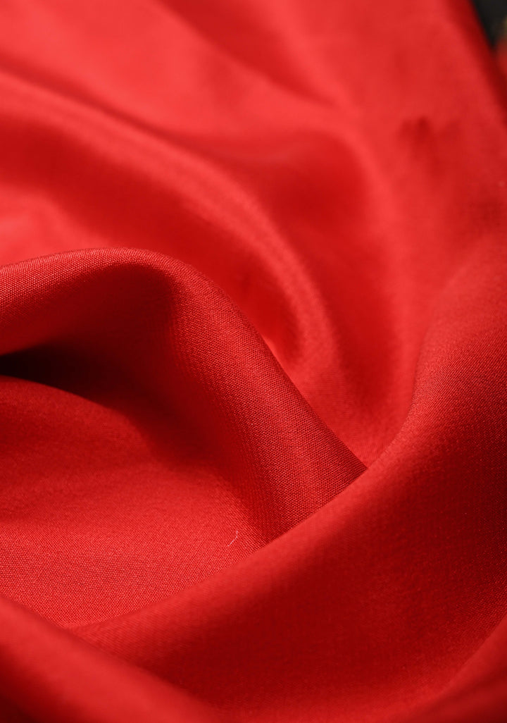 Red Mysore Silk Saree with Black Panel And Contrast Zari Border in KSIC Grade Thickness | SILK MARK CERTIFIED