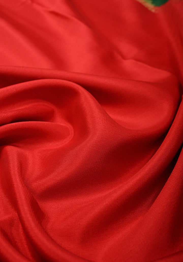 Red Mysore Silk Saree with Contrast Zari Border | SILK MARK CERTIFIED