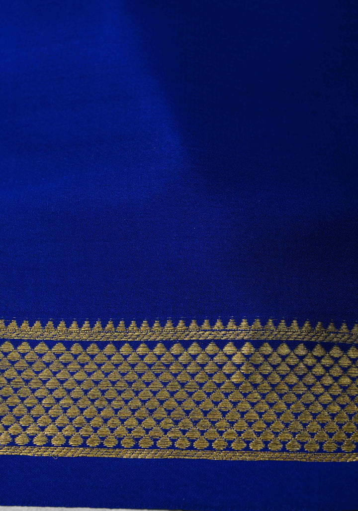 Turquoise Mysore Silk Saree with Zari Checks and Zari Border in KSIC Grade Thickness | SILK MARK CERTIFIED