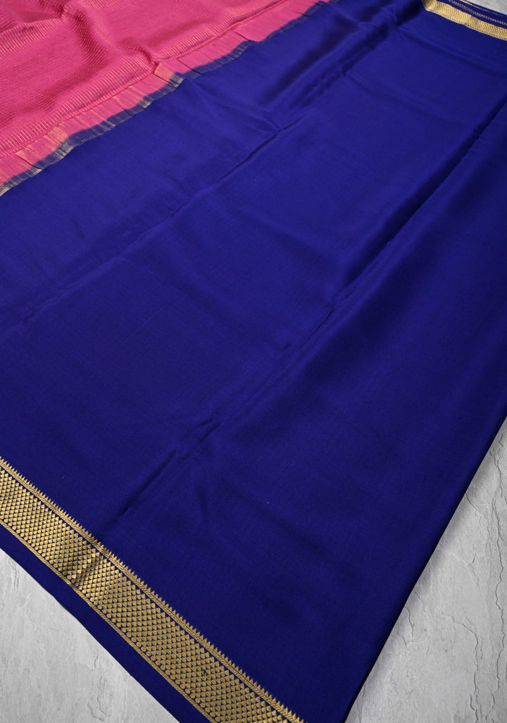 Dark Pink Mysore Silk Saree with Zari Checks and Zari Border in KSIC Grade Thickness | SILK MARK CERTIFIED