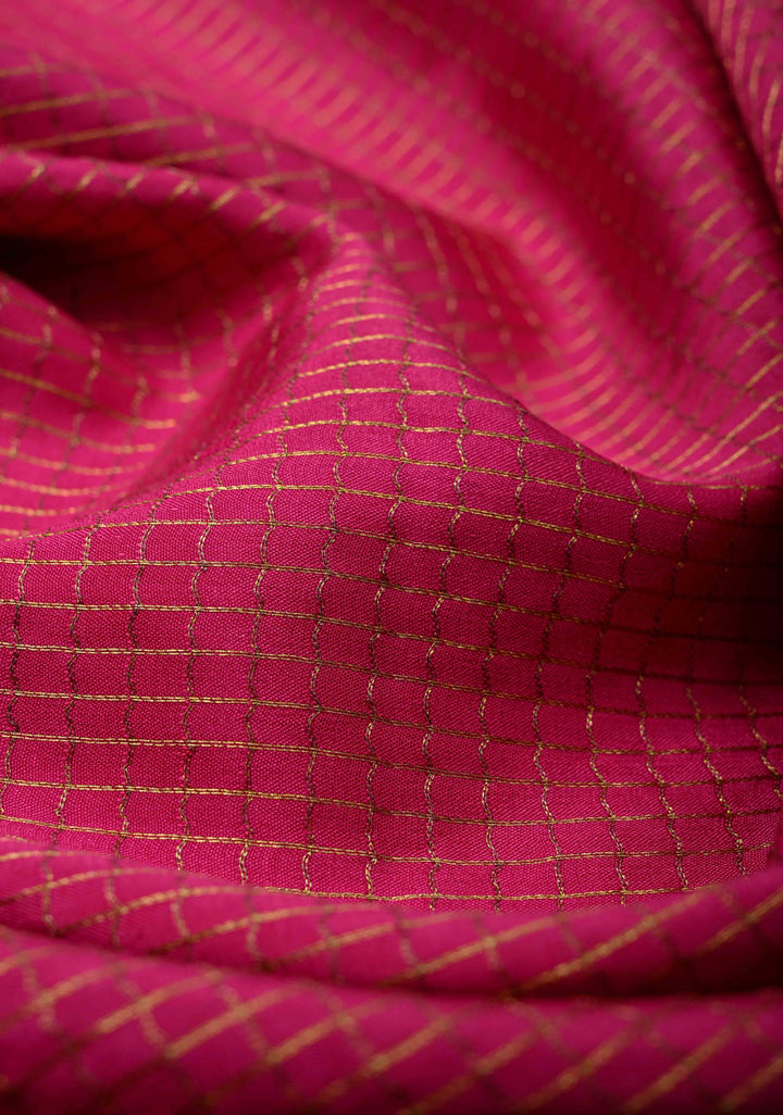 Dark Pink Mysore Silk Saree with Zari Checks and Zari Border in KSIC Grade Thickness | SILK MARK CERTIFIED