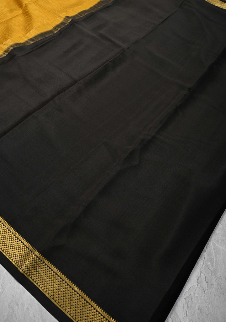 Mustard Yellow Mysore Silk Saree with Podi-Kattam Zari Checks and Zari Border in KSIC Grade Thickness | SILK MARK CERTIFIED