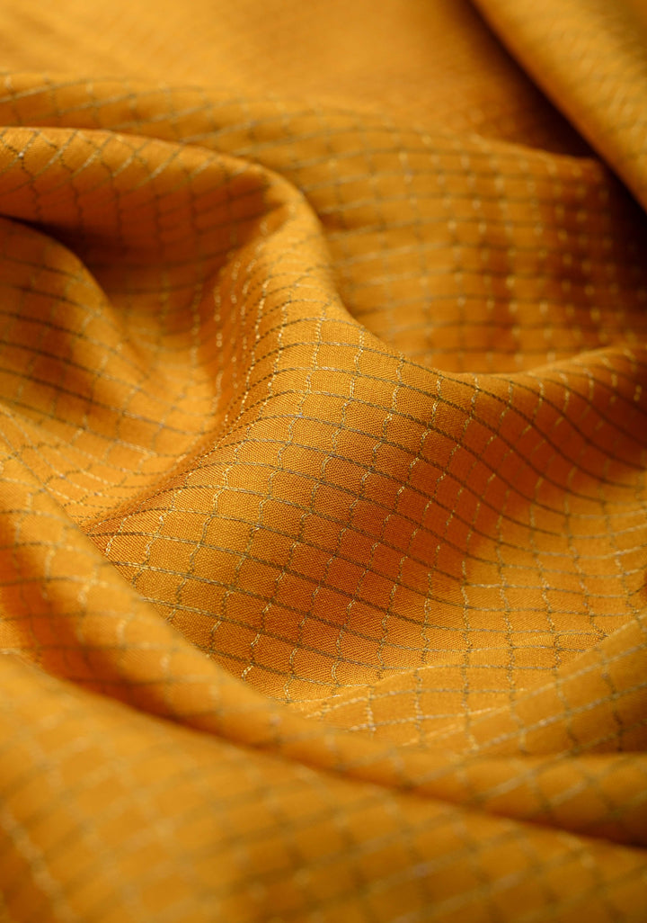 Mustard Yellow Mysore Silk Saree with Podi-Kattam Zari Checks and Zari Border in KSIC Grade Thickness | SILK MARK CERTIFIED