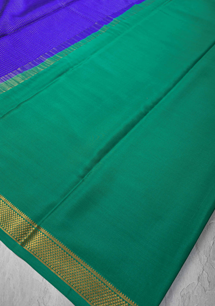 Royal Blue Mysore Silk Saree with Zari Checks and Zari Border in KSIC Grade Thickness | SILK MARK CERTIFIED