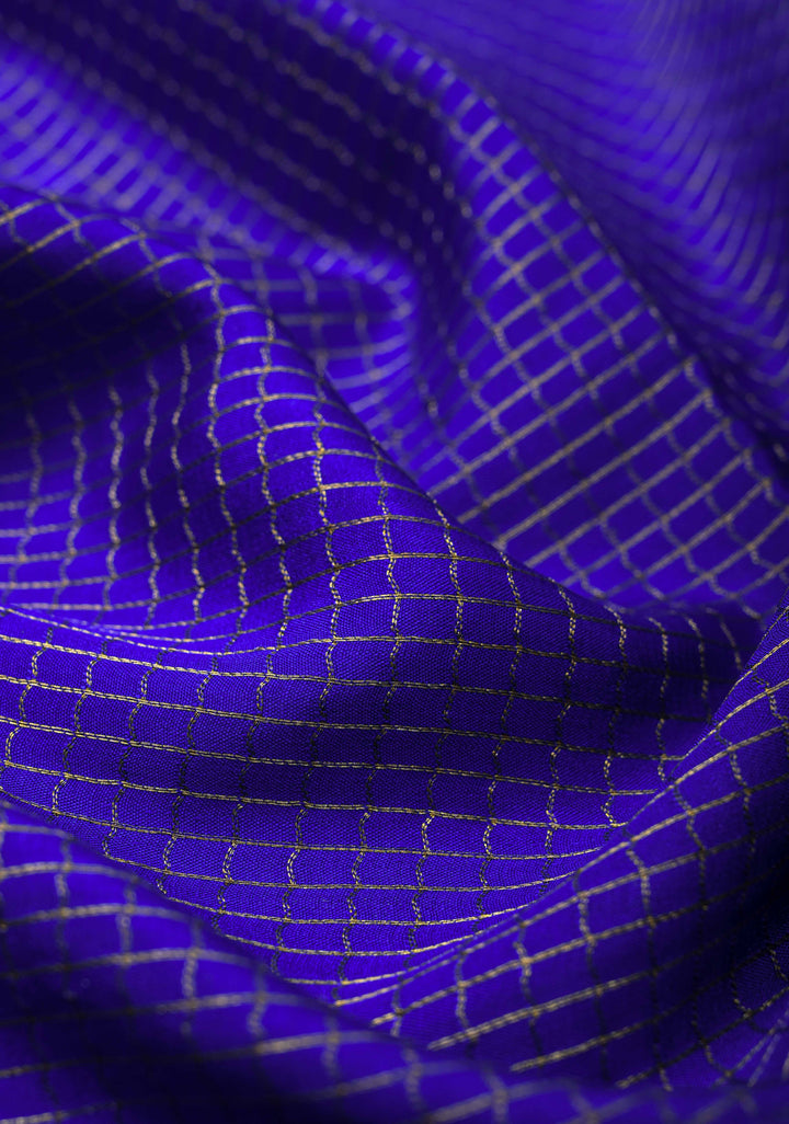 Royal Blue Mysore Silk Saree with Zari Checks and Zari Border in KSIC Grade Thickness | SILK MARK CERTIFIED