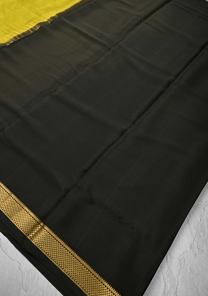 Moss Green Mysore Silk Saree with Podi-Kattam Zari Checks and Zari Border in KSIC Grade Thickness| SILK MARK CERTIFIED