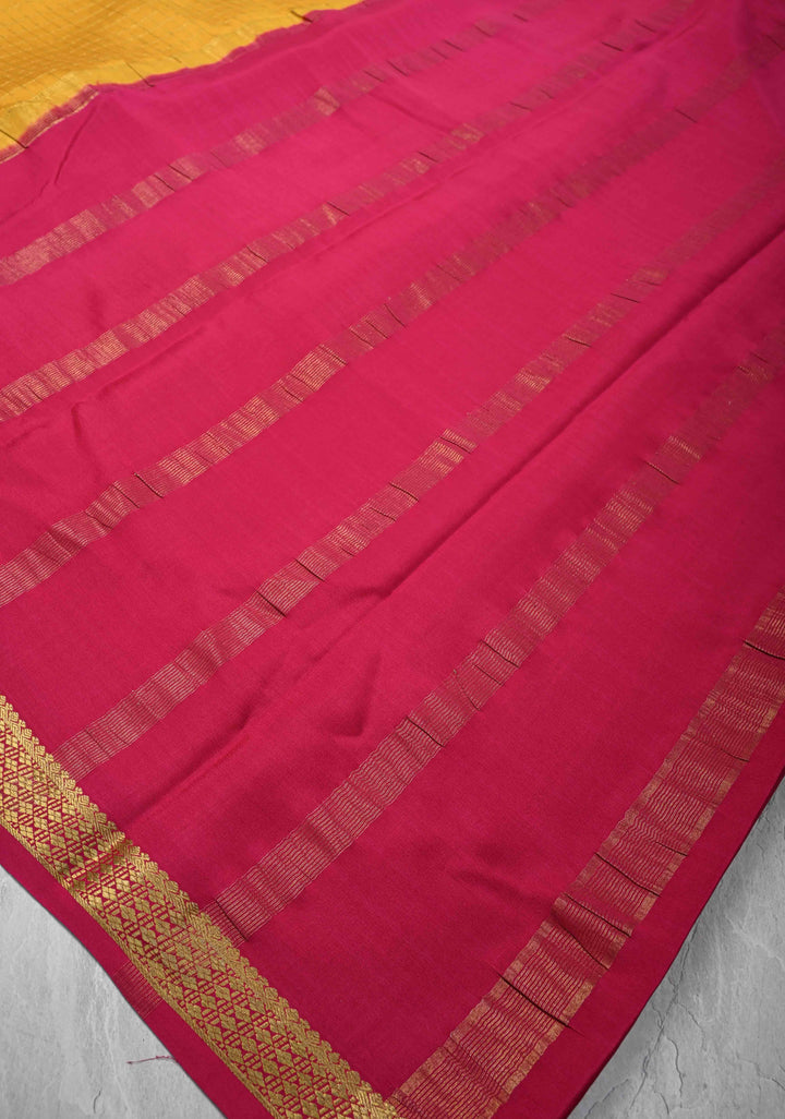 Mustard Yellow Mysore Silk Saree with Zari Checks and Zari Border in KSIC Grade Thickness| SILK MARK CERTIFIED