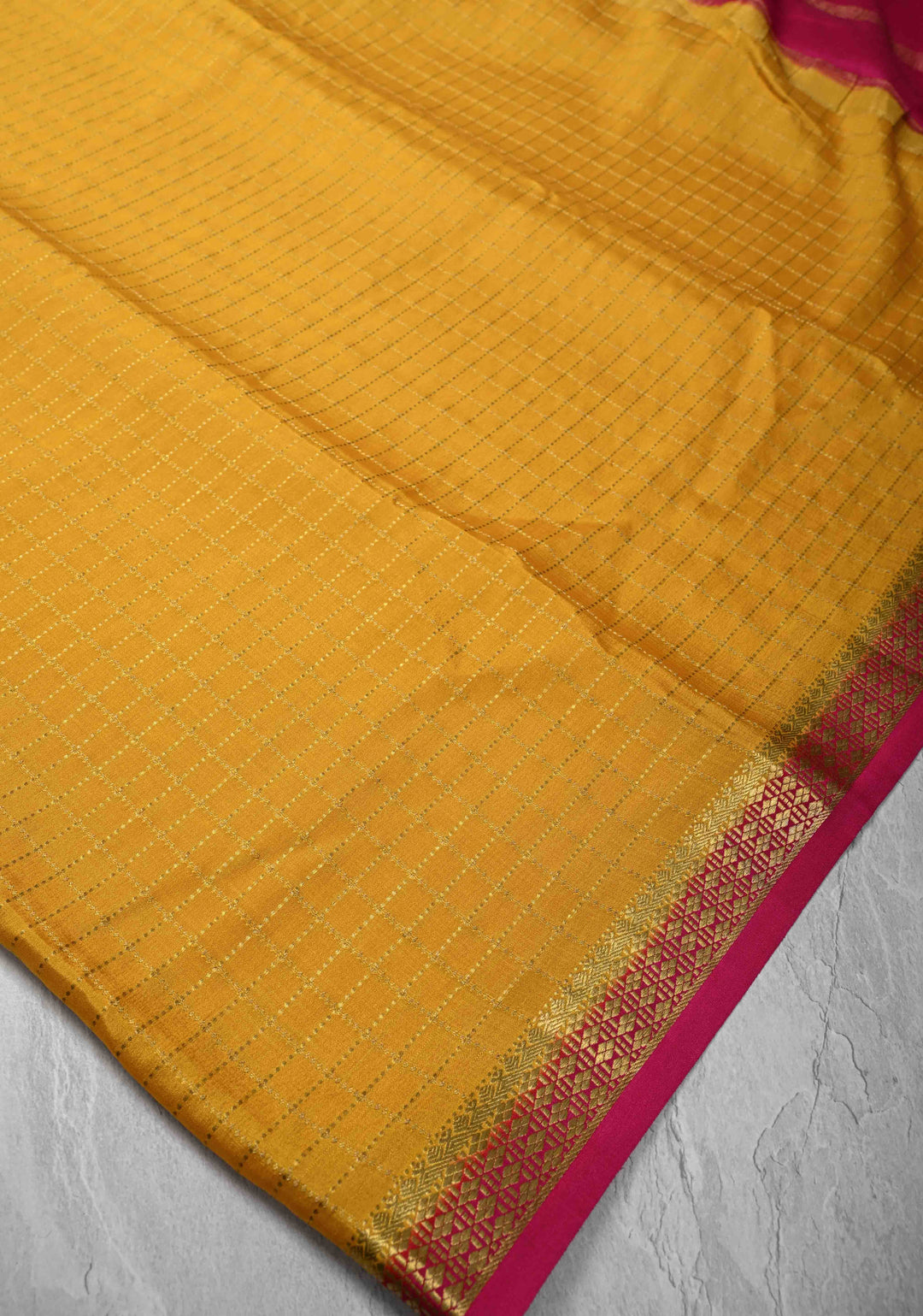 Mustard Yellow Mysore Silk Saree with Zari Checks and Zari Border in KSIC Grade Thickness| SILK MARK CERTIFIED