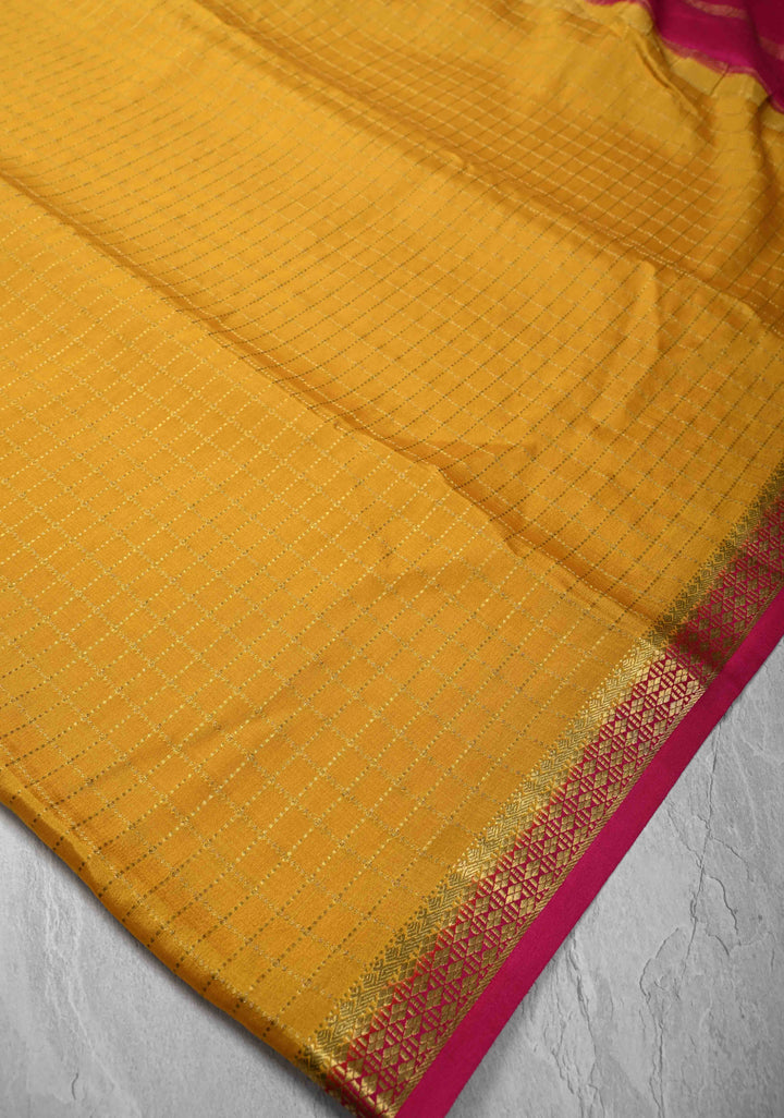 Mustard Yellow Mysore Silk Saree with Zari Checks and Zari Border in KSIC Grade Thickness| SILK MARK CERTIFIED