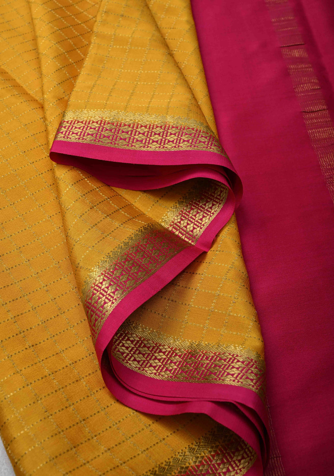 Mustard Yellow Mysore Silk Saree with Zari Checks and Zari Border in KSIC Grade Thickness| SILK MARK CERTIFIED