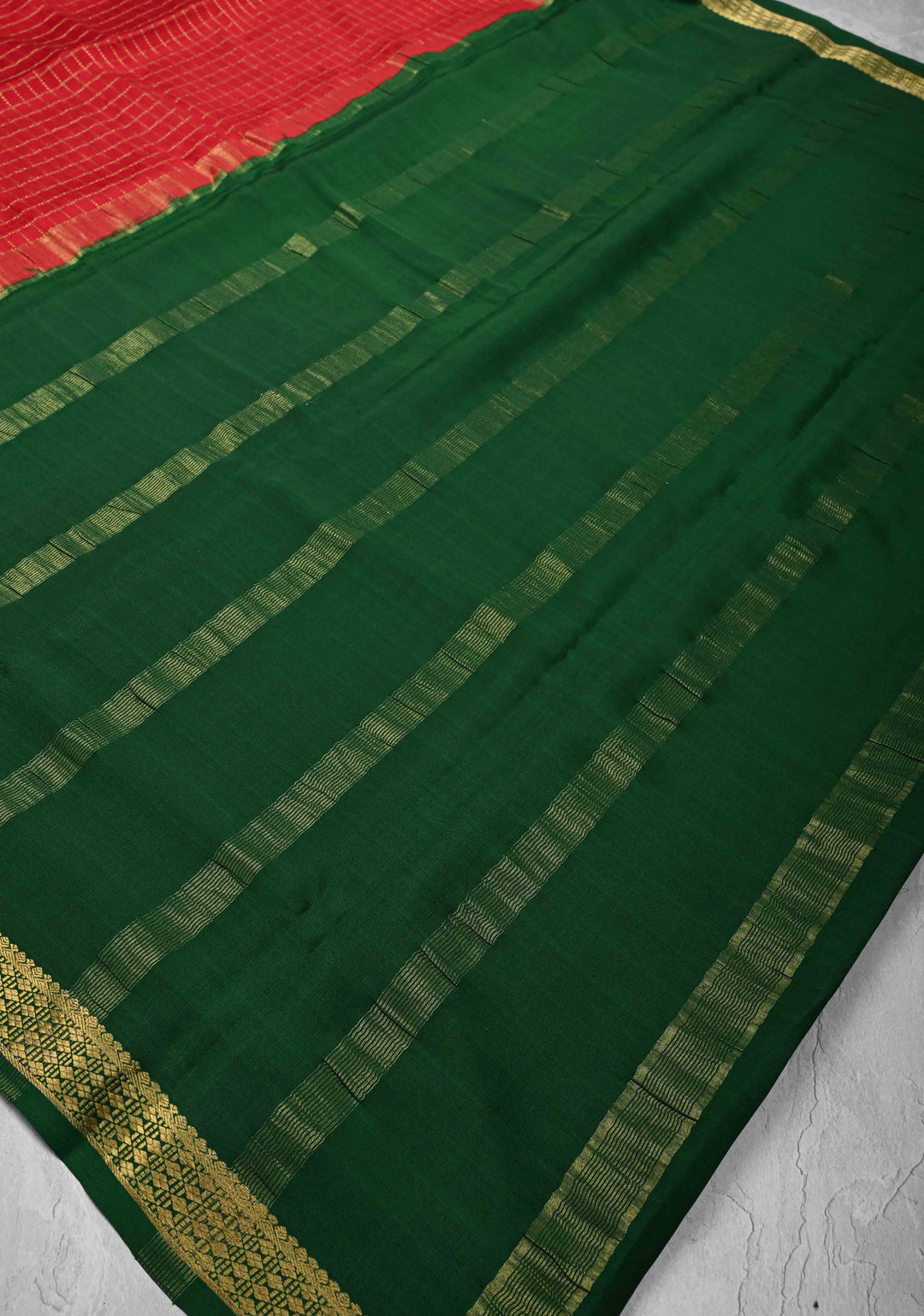 Red Checks Zari Mysore silk Saree With Zari Border in KSIC Grade Thickness | SILK MARK CERTIFIED