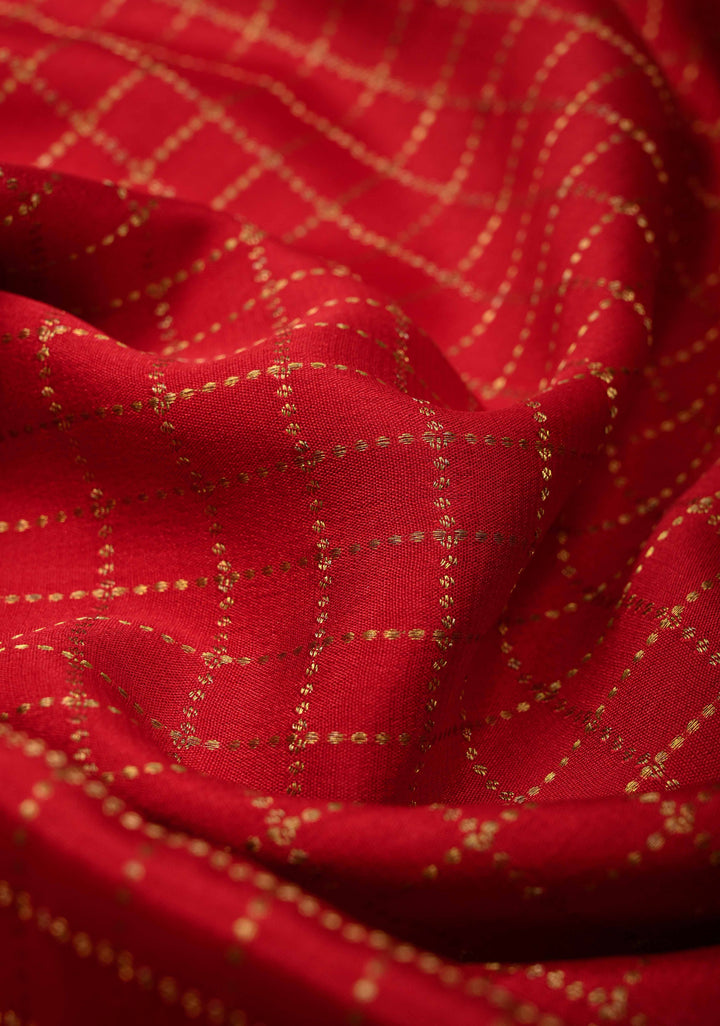 Red Checks Zari Mysore silk Saree With Zari Border in KSIC Grade Thickness | SILK MARK CERTIFIED