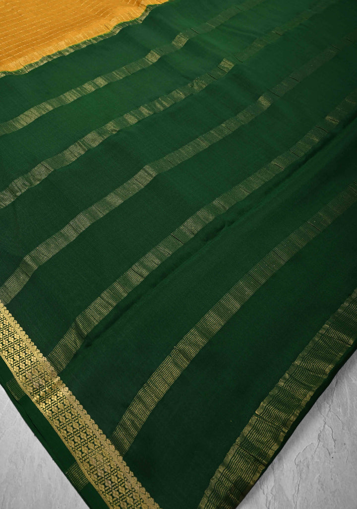 Mustard Yellow Mysore Silk Saree with Zari Checks and Zari Border in KSIC Grade Thickness| SILK MARK CERTIFIED