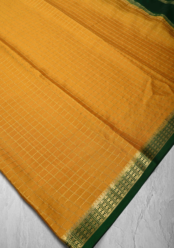 Mustard Yellow Mysore Silk Saree with Zari Checks and Zari Border in KSIC Grade Thickness| SILK MARK CERTIFIED