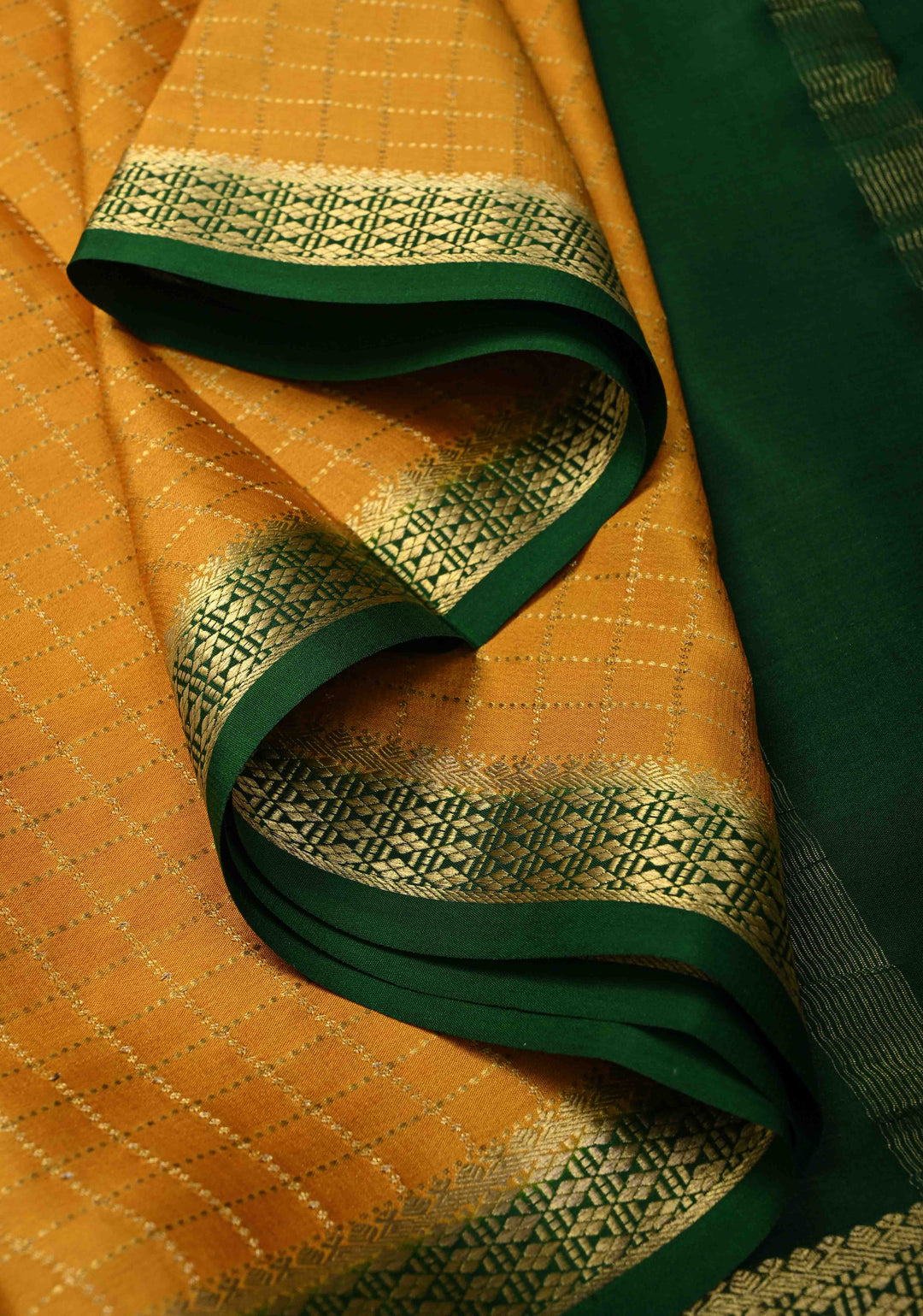 Mustard Yellow Mysore Silk Saree with Zari Checks and Zari Border in KSIC Grade Thickness| SILK MARK CERTIFIED