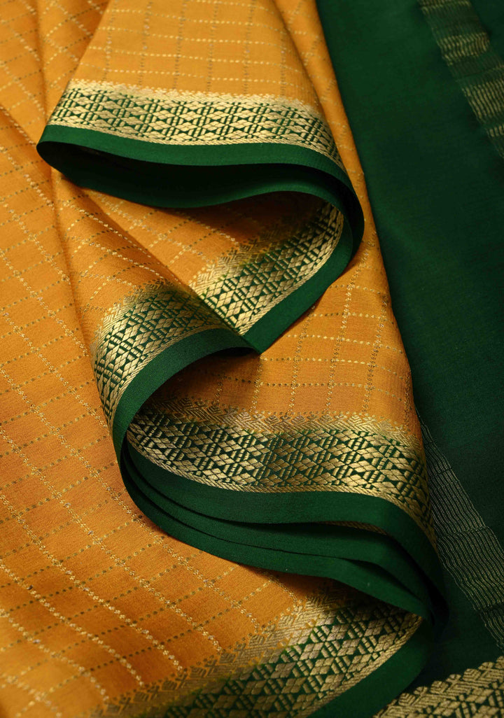 Mustard Yellow Mysore Silk Saree with Zari Checks and Zari Border in KSIC Grade Thickness| SILK MARK CERTIFIED