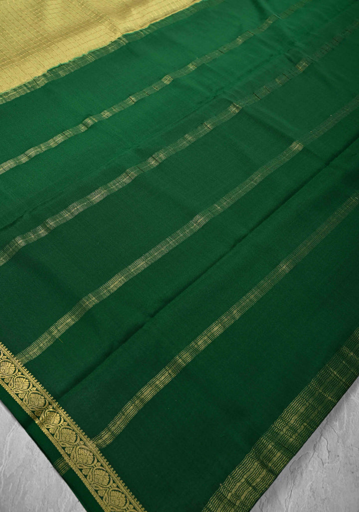 Pale Green Mysore Silk Saree with Zari Checks and Zari Border in KSIC Grade Thickness| SILK MARK CERTIFIED