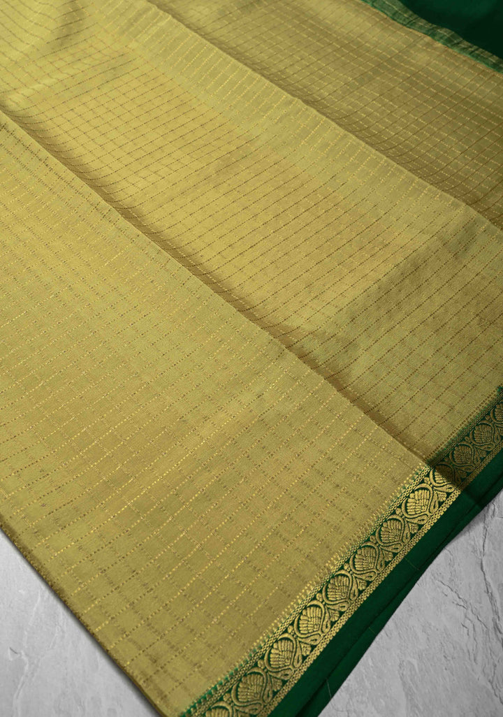 Pale Green Mysore Silk Saree with Zari Checks and Zari Border in KSIC Grade Thickness| SILK MARK CERTIFIED