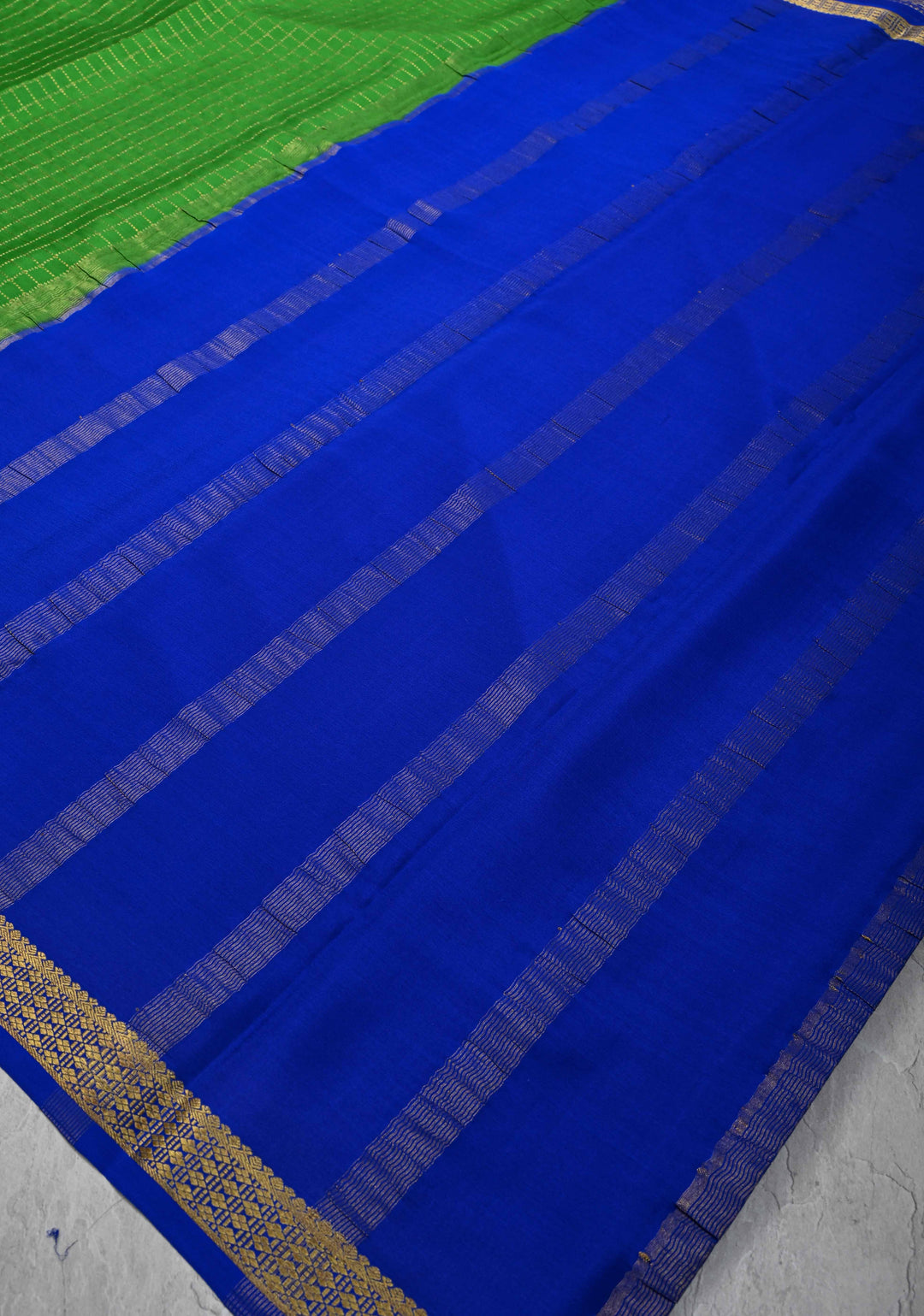 Green Pure Mysore Silk saree With Zari Checks and Zari Border in KSIC Grade Thickness | SILK MARK CERTIFIED