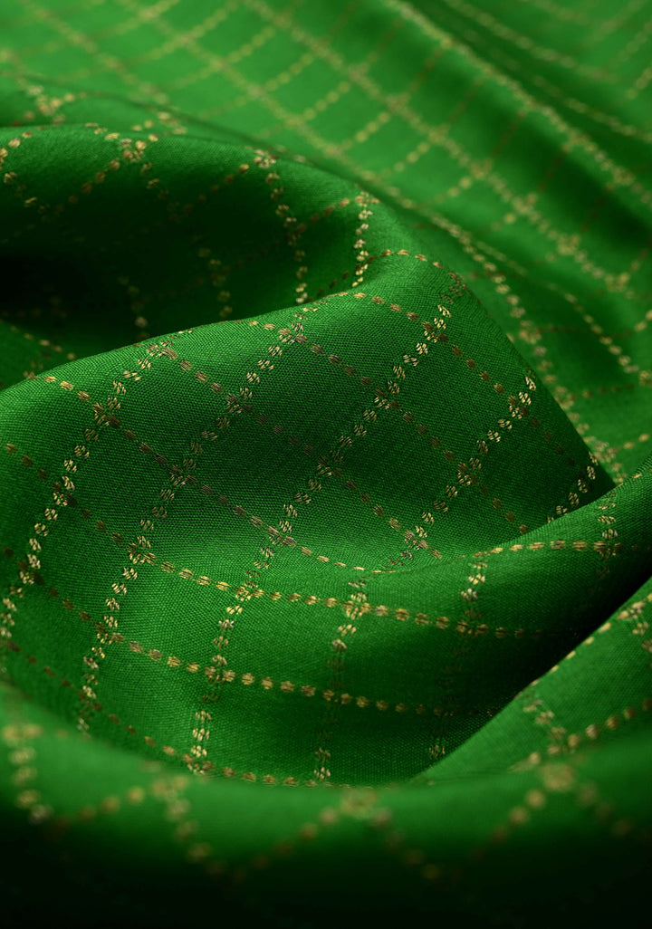 Green Pure Mysore Silk saree With Zari Checks and Zari Border in KSIC Grade Thickness | SILK MARK CERTIFIED