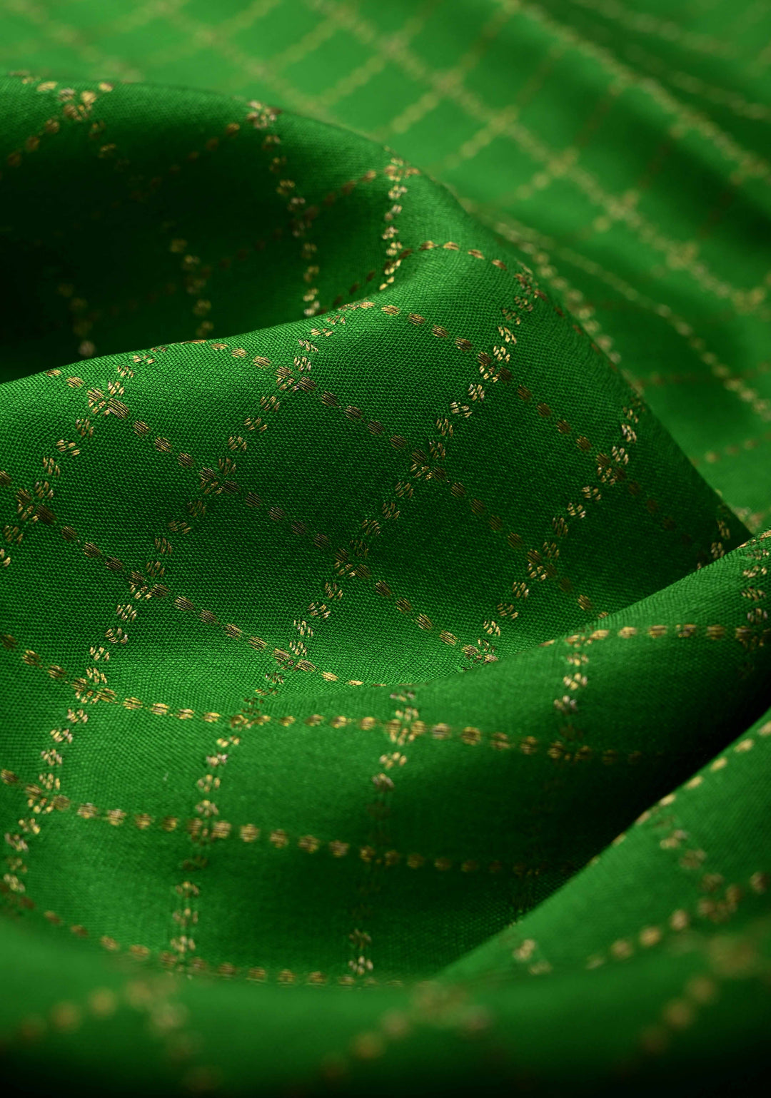 Green Pure Mysore Silk saree With Zari Checks and Zari Border in KSIC Grade Thickness | SILK MARK CERTIFIED