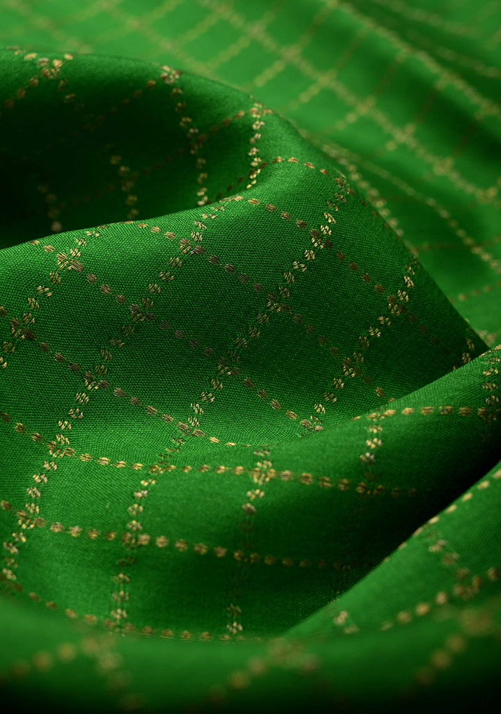 Green Pure Mysore Silk saree With Zari Checks and Zari Border in KSIC Grade Thickness | SILK MARK CERTIFIED