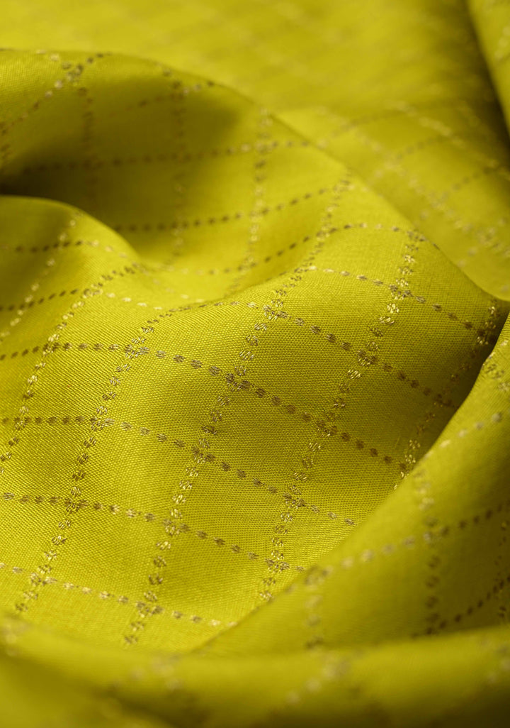 Citrine Yellow Mysore Silk Saree with Zari Checks and Zari Border in KSIC Grade Thickness | SILK MARK CERTIFIED