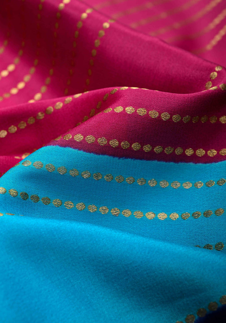 Pink Mysore Silk Saree with Horizontal Zari stripes and Panel Border in KSIC Grade Thickness | SILK MARK CERTIFIED