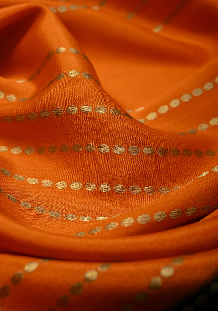 Orange Mysore Silk Saree with Horizontal Zari Stripes and Panel Border in KSIC Grade Thickness | SILK MARK CERTIFIED