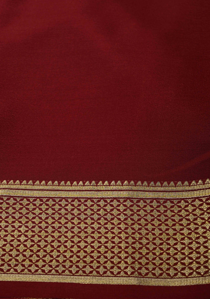 Camel Brown Mysore Silk Saree with Horizontal Zari Stripes and Contrast Panel Border in KSIC Grade Thickness | SILK MARK CERTIFIED