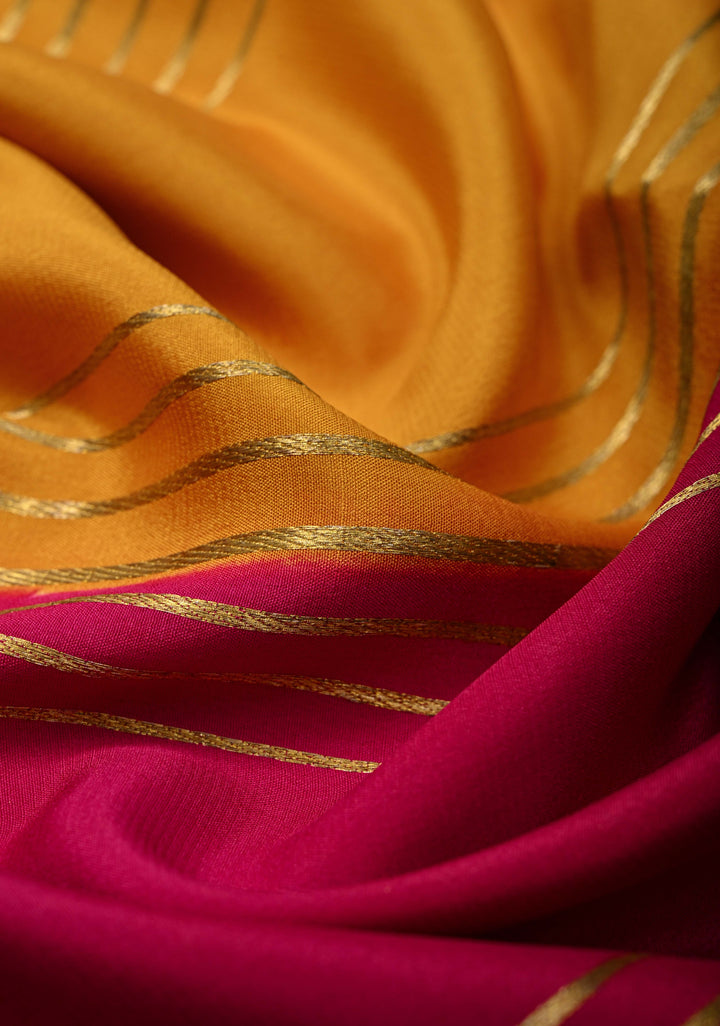 Mustard Yellow Mysore Silk Saree with Horizontal Zari stripes and Panel Border in KSIC Grade Thickness | SILK MARK CERTIFIED