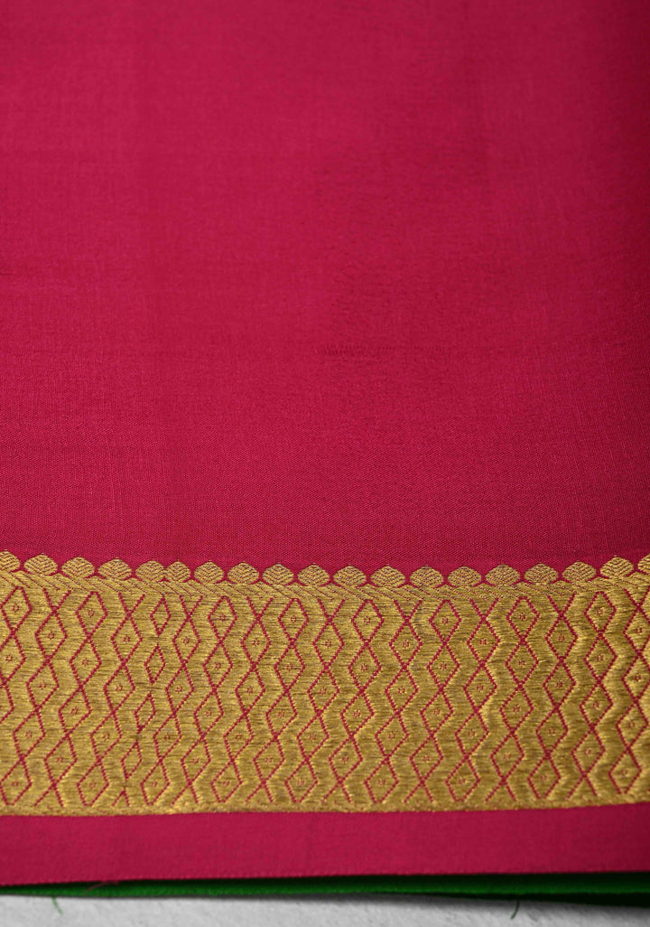 Dark Wine Mysore Silk Saree with Horizontal Zari Stripes and Panel Border in KSIC Grade Thickness | SILK MARK CERTIFIED