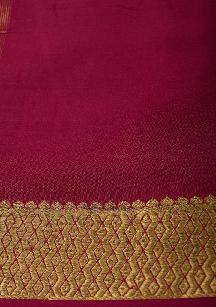 Cyan Mysore Silk Saree with Horizontal Zari Stripes and Contrast Panel Border in KSIC Grade Thickness | SILK MARK CERTIFIED