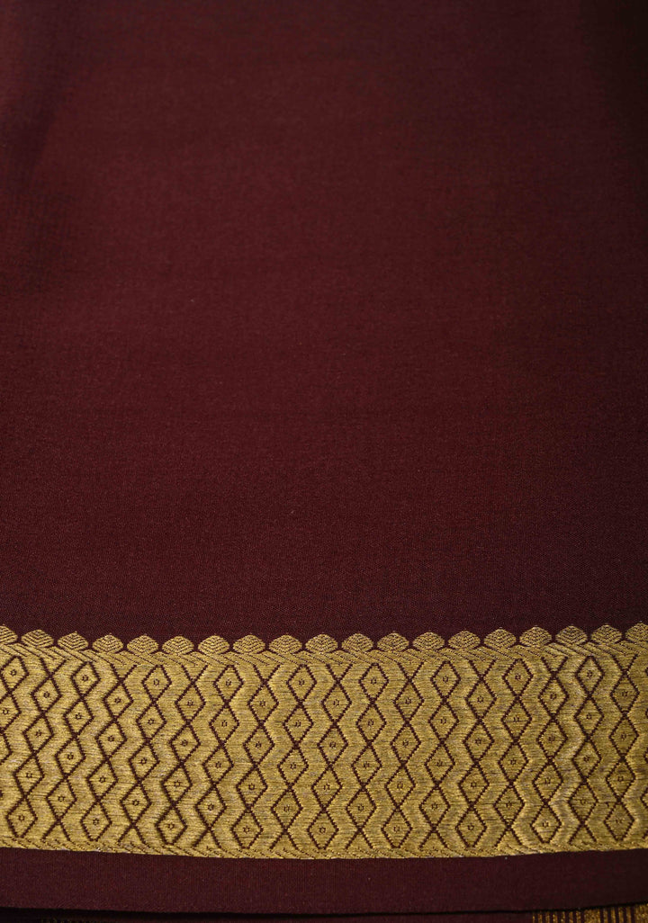 Dark Pink Mysore Silk Saree with Horizontal Zari Stripes and Panel Border in KSIC Grade Thickness | SILK MARK CERTIFIED