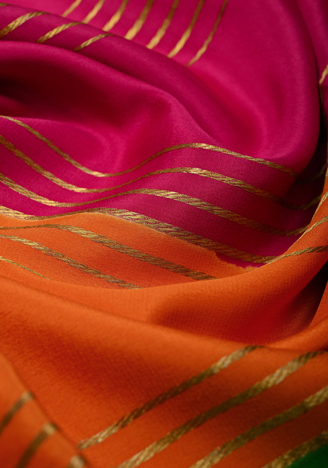 Dark Pink Silk Saree with Horizontal Zari Stripes and Panel Border in KSIC Grade Thickness | SILK MARK CERTIFIED