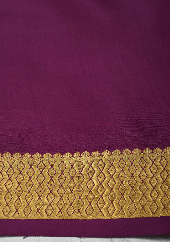 Ivory Mysore Silk Saree with Horizontal Zari Stripes and Contrast Panel Border in KSIC Grade Thickness | SILK MARK CERTIFIED