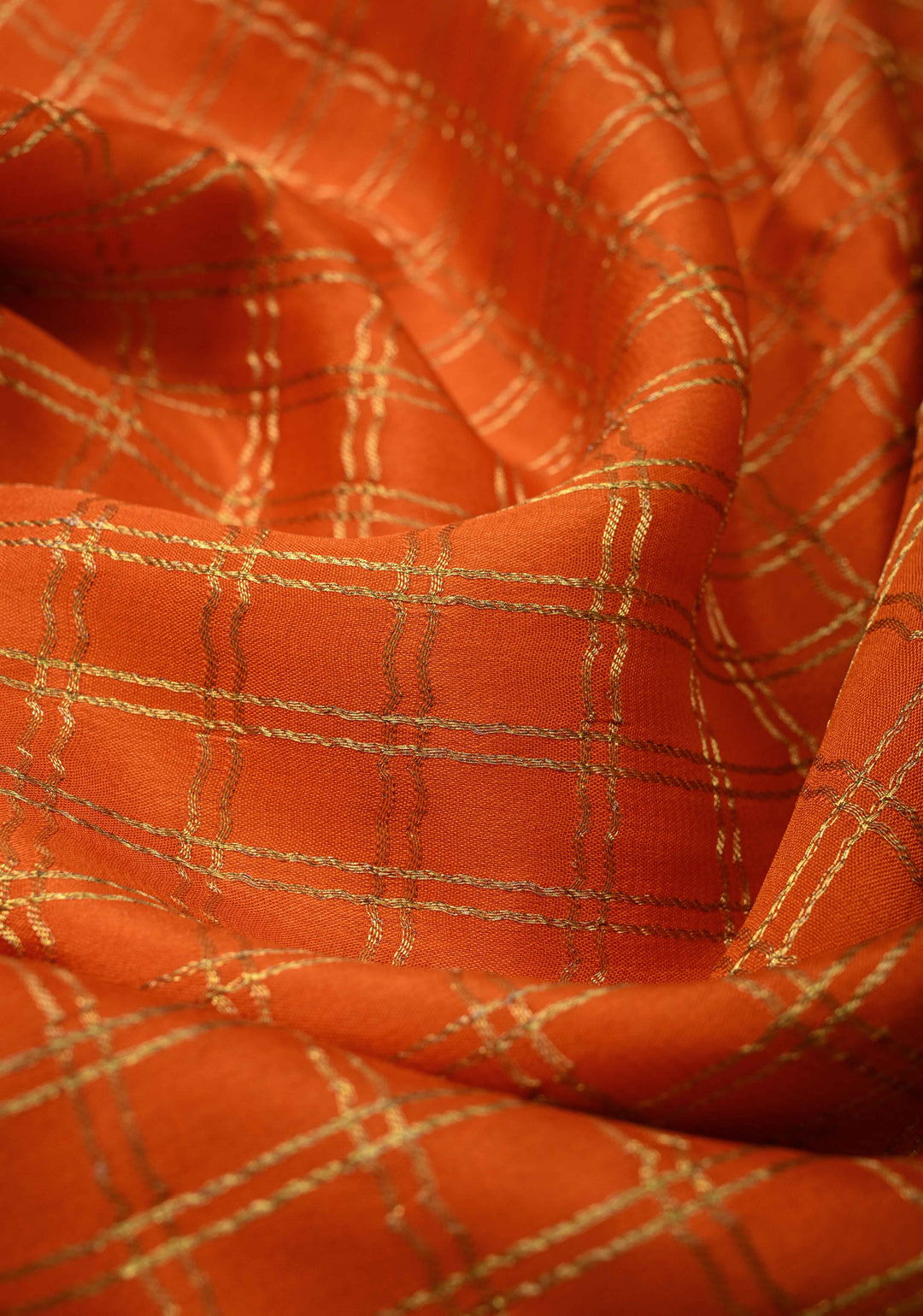 Orange Mysore silk Saree with Zari Checks and Zari Border in KSIC Grade Thickness | SILK MARK CERTIFIED