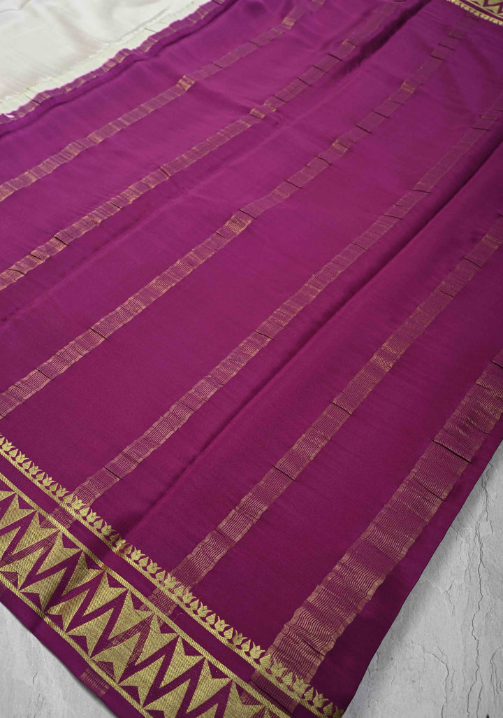Ivory Mysore Silk Saree with Contrast Zari Border | SILK MARK CERTIFIED