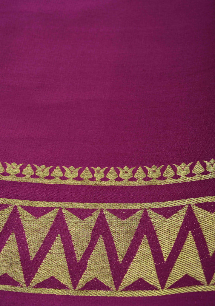 Ivory Mysore Silk Saree with Contrast Zari Border | SILK MARK CERTIFIED