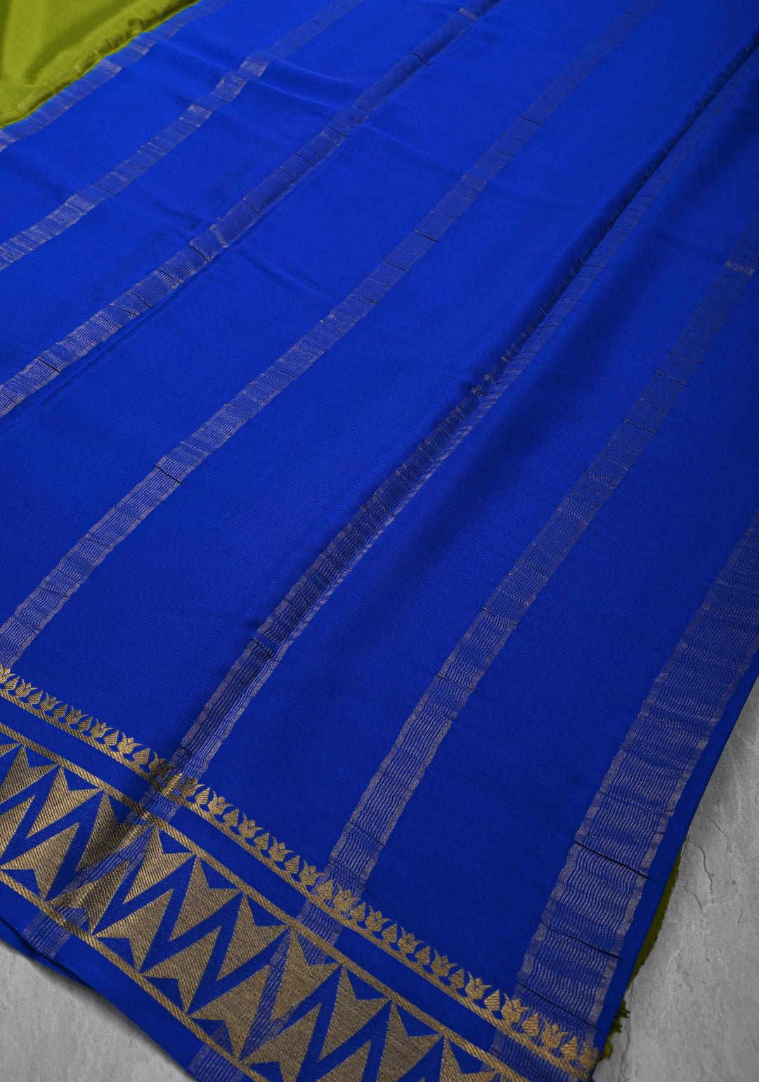 Avocado Green Mysore Silk Saree with Contrast Zari Border | SILK MARK CERTIFIED