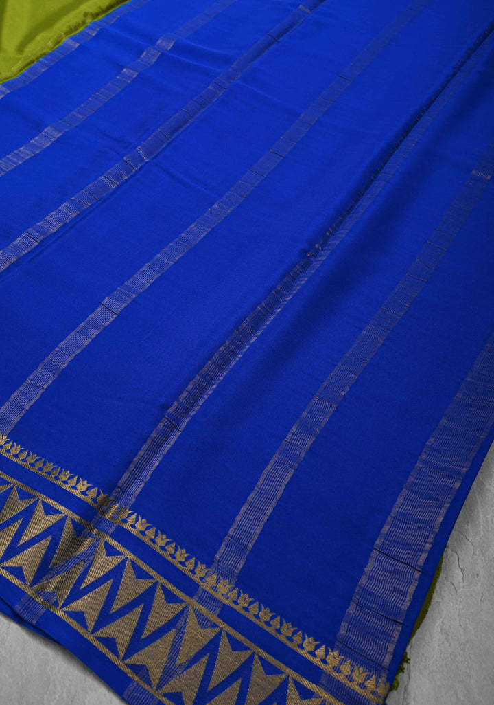 Avocado Green Mysore Silk Saree with Contrast Zari Border | SILK MARK CERTIFIED