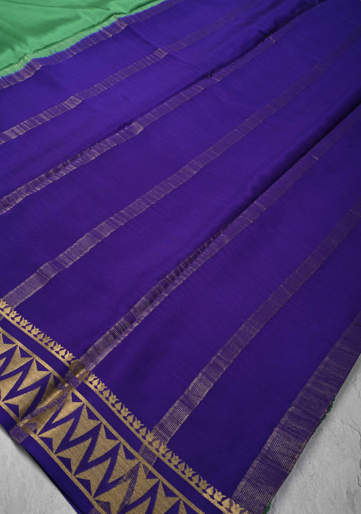 Sea green Mysore Silk Saree with Contrast Zari Border | SILK MARK CERTIFIED