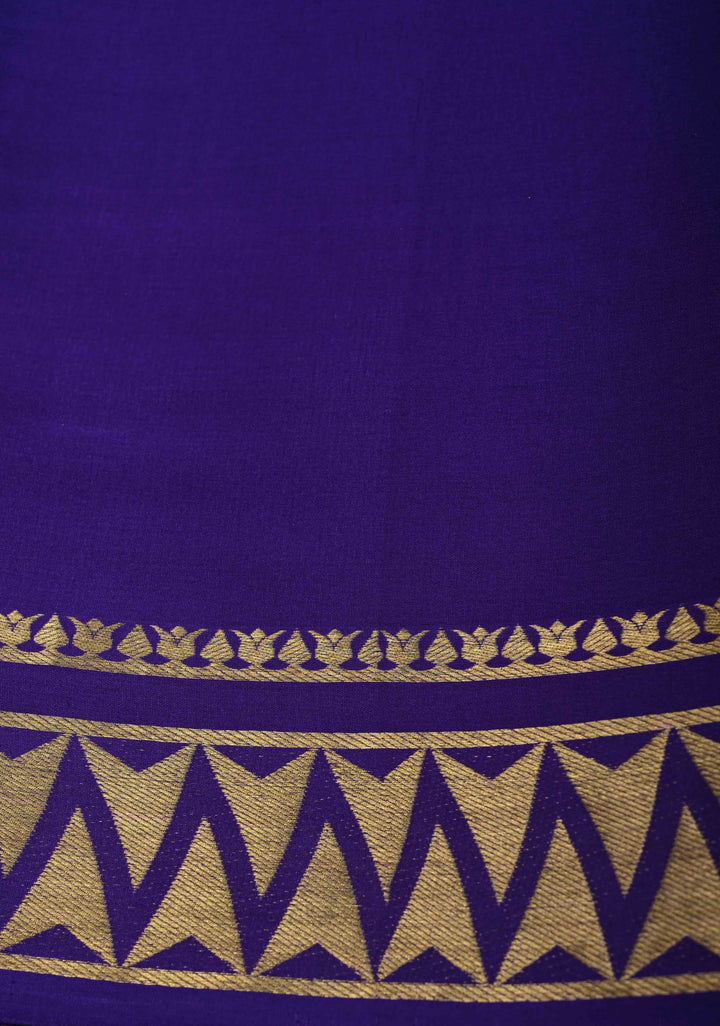 Sea green Mysore Silk Saree with Contrast Zari Border | SILK MARK CERTIFIED