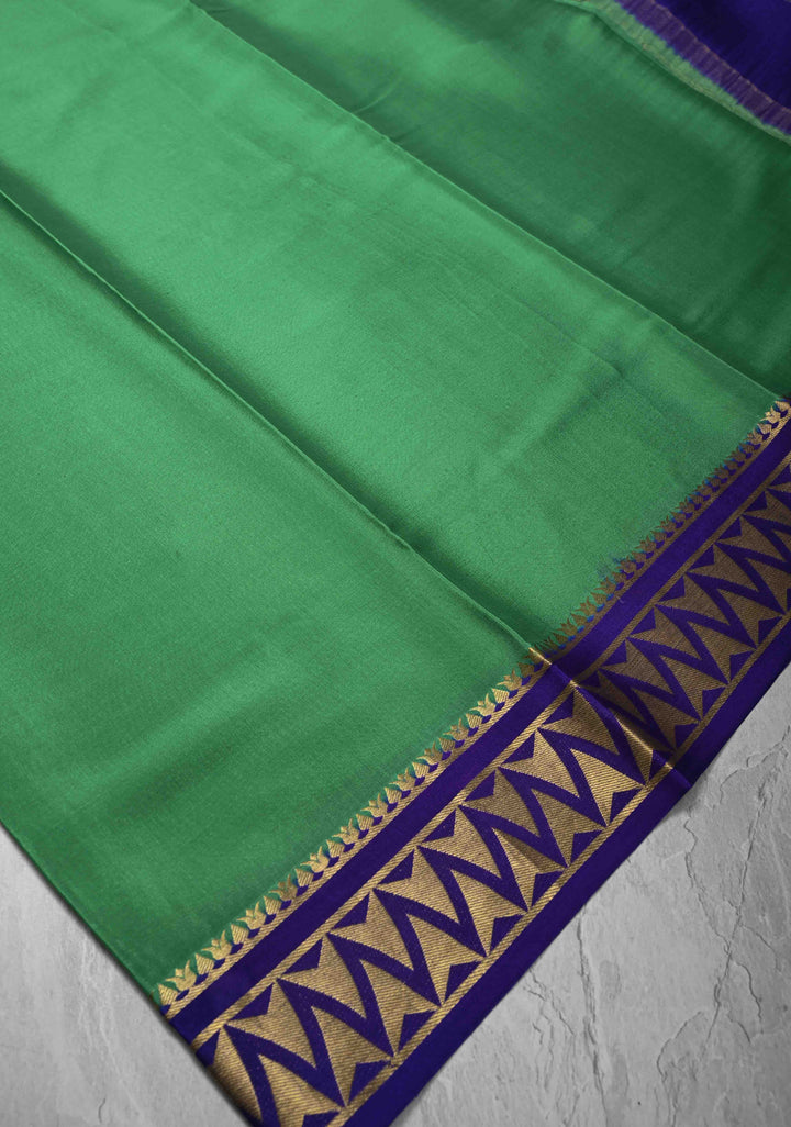 Sea green Mysore Silk Saree with Contrast Zari Border | SILK MARK CERTIFIED