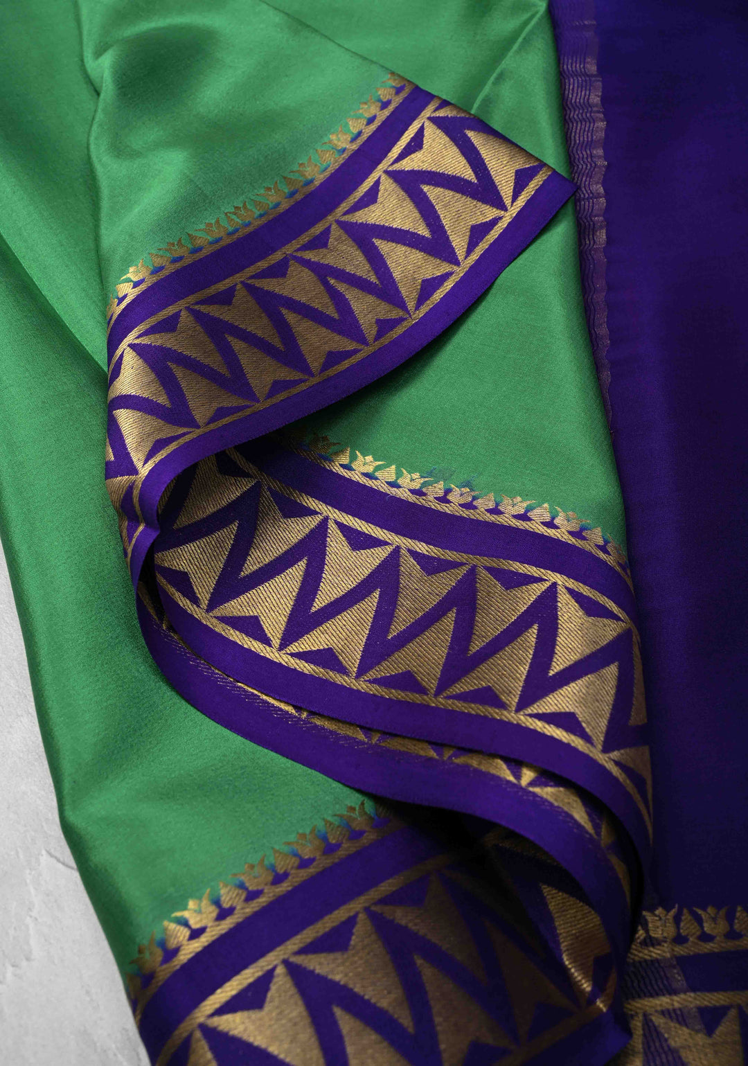 Sea green Mysore Silk Saree with Contrast Zari Border | SILK MARK CERTIFIED