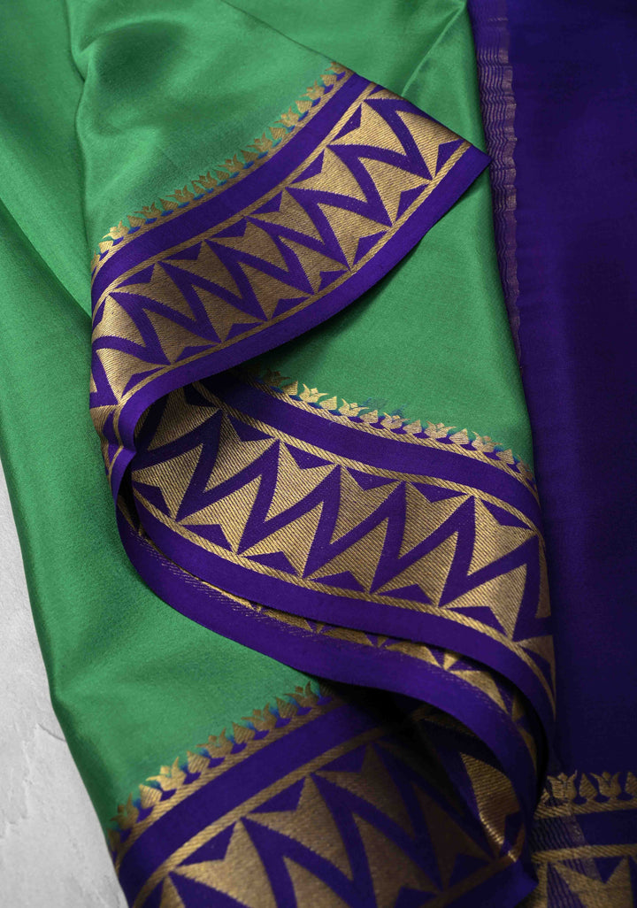 Sea green Mysore Silk Saree with Contrast Zari Border | SILK MARK CERTIFIED
